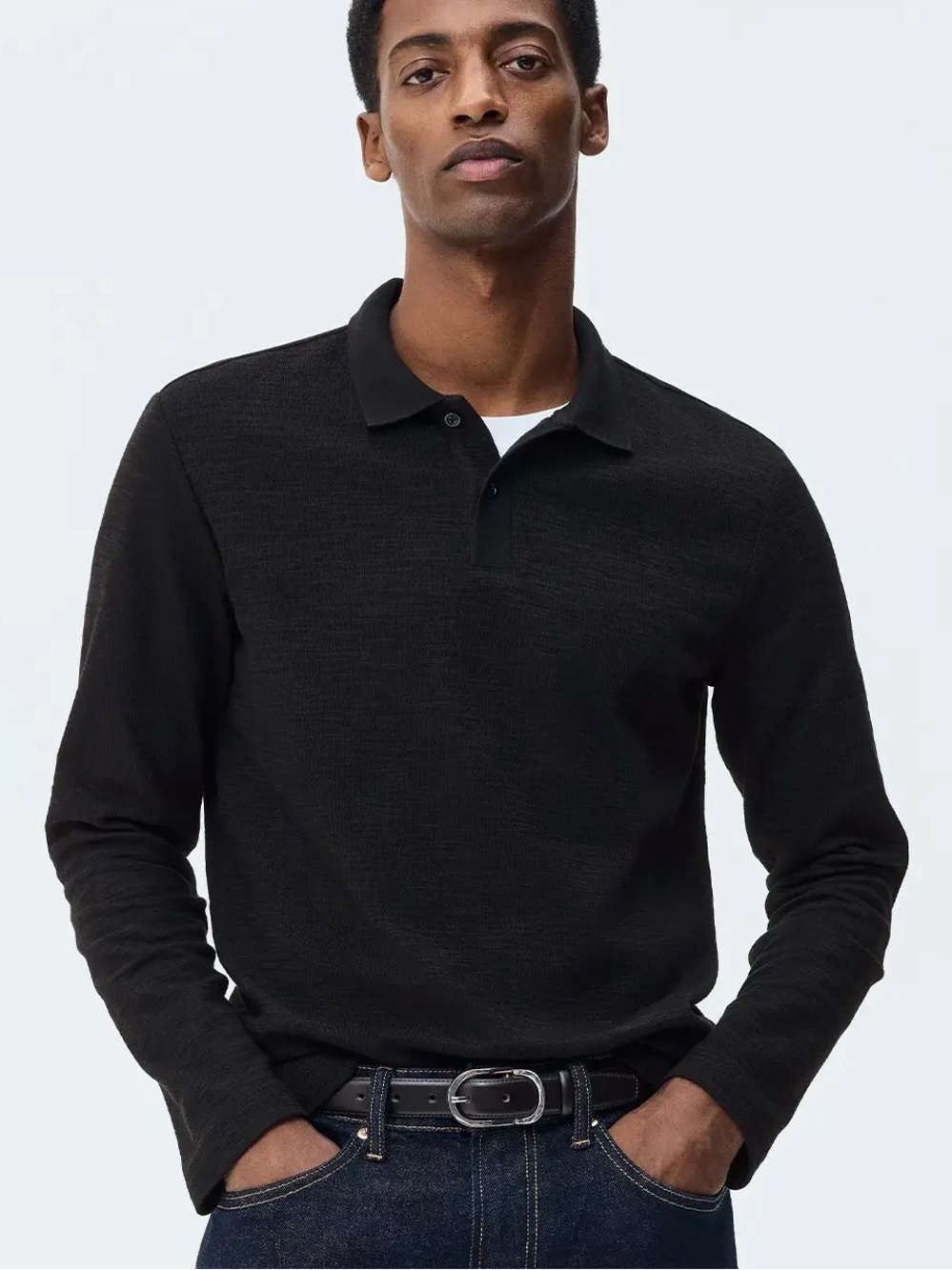 H&M Men's Slim Fit Long Sleeve Polo Shirt